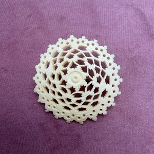 Vintage Intricate Carved Cream Brooch